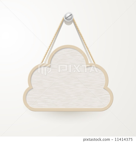 Wooden sign with rope hanging on a nail, cloud design for backgr Wooden sign with rope hanging on a nail, cloud design for backgr 11414375