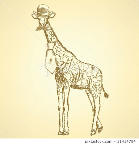 giraffe hipster in hat and tie, with mustache giraffe hipster in hat and tie, with mustache 11414794