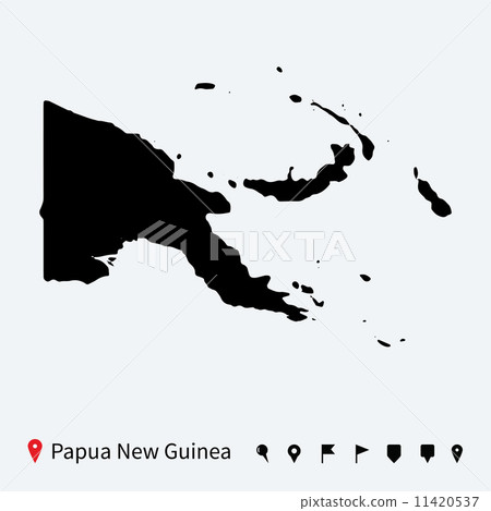 High detailed vector map of Papua New Guinea with pins. 11420537