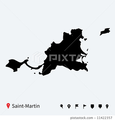 High detailed vector map of Saint-Martin with navigation pins. 11422357