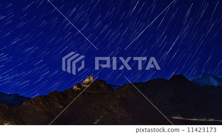 Tsemo monastery with star trails Tsemo monastery with star trails 11423173