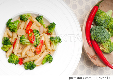 Italian penne pasta with broccoli and chili pepper Italian penne pasta with broccoli and chili pepper 11425517