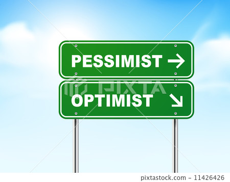 3d road sign with pessimist and optimist 3d road sign with pessimist and optimist 11426426