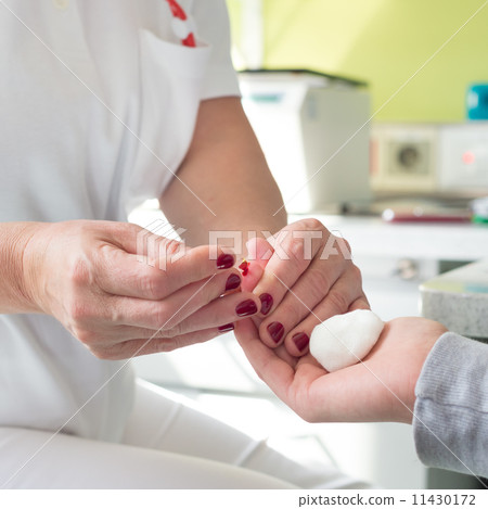 Blood type testing by prick test. 11430172