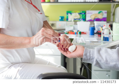 Blood type testing by prick test. 11430173