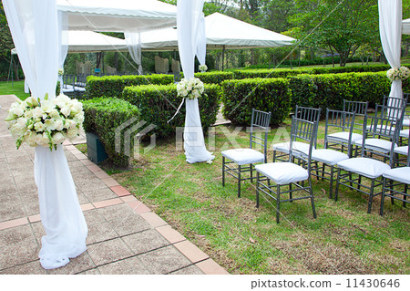 wedding marquee with bouquets of roses 11430646