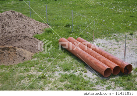 Construction Area with Plastic Pipes Construction Area with Plastic Pipes 11431053