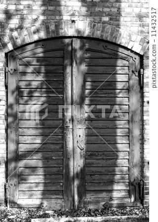 Old wooden door with shadows of trees 11432517