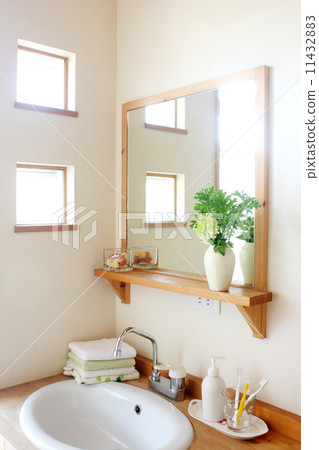 A washroom with natural light that decorates shells and flowers A washroom with natural light that decorates shells and flowers 11432883