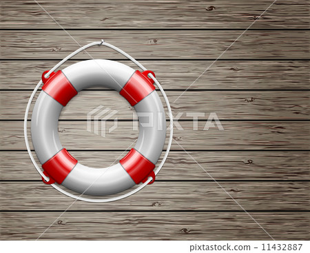 Life Buoy on  a Wooden Paneled Wall 11432887