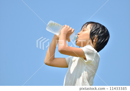 Girl drinking water with blue sky Girl drinking water with blue sky 11433385