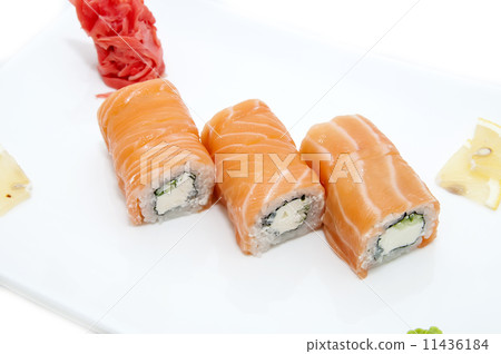 Japanese sushi fish and seafood on white background 11436184