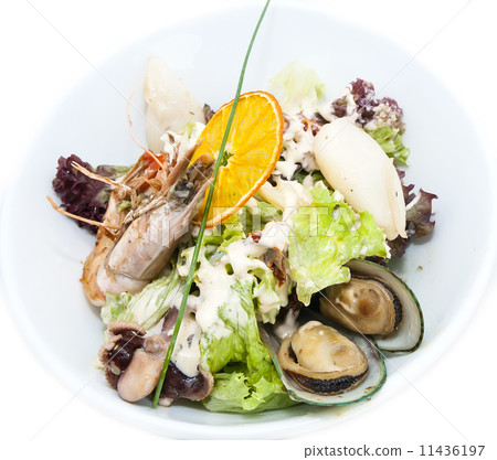 salad with seafood in a restaurant on a white background 11436197