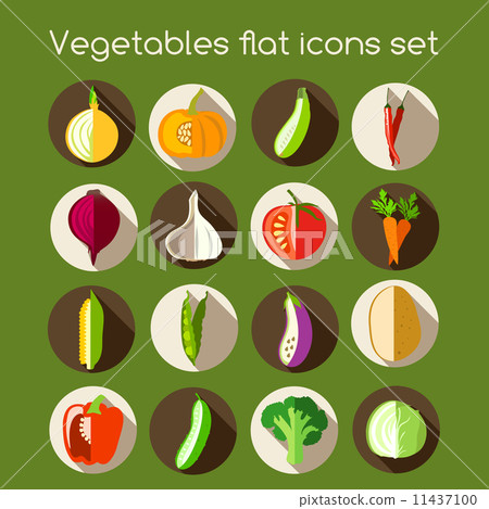 Vegetables flat icons-插圖素材 [11437100] - PIXTA圖庫