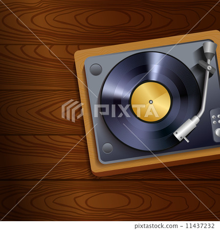 Vinyl record player on wooden background 11437232