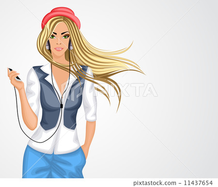 Blond hipster headphones girl Blond hipster headphones girl 11437654