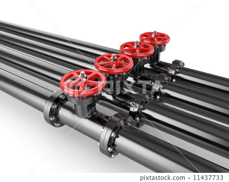 Black oil pipes with red valve Black oil pipes with red valve 11437733