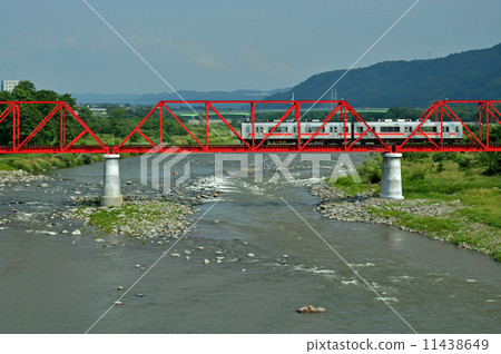 Railway Private Railway: Ueda Electric Railo Branch Crossing the Chikuma River Bridge 11438649