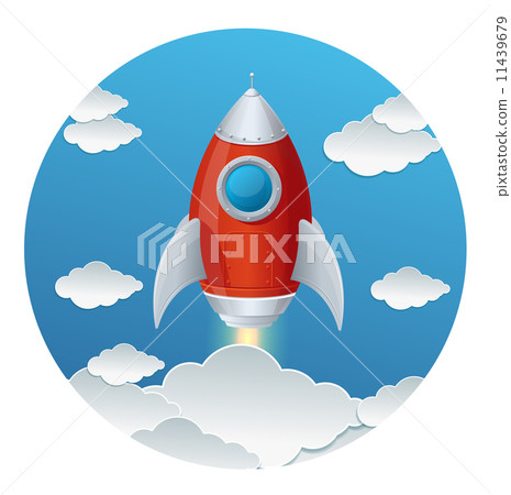 Cartoon retro iron rocket and clouds isolated 11439679