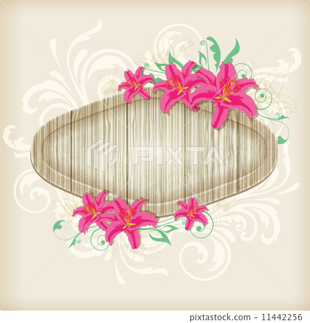 Wooden label with red lilies Wooden label with red lilies 11442256