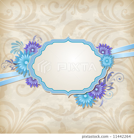 Vintage label and blue flowers - Stock Illustration [11442264] - PIXTA