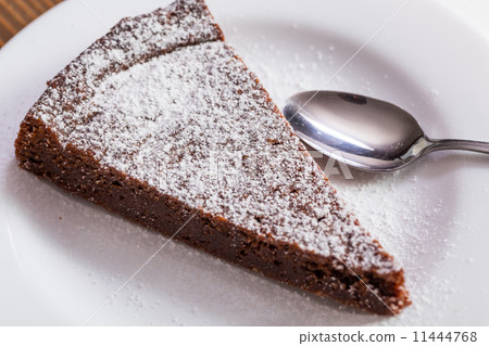 Chocolate Cake Slice on white dish 11444768