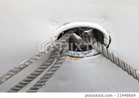 Hawse with ropes in white ship hull 11446684