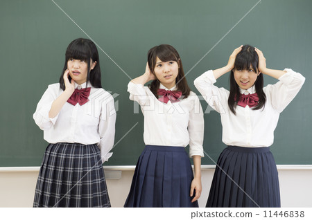 School girls standing in front of the blackboard 11446838