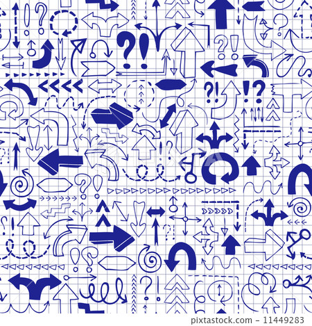 Seamless background of hand drawn arrow icons with question and  11449283