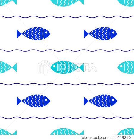 Seamless nautical pattern with fish and waves. 11449290