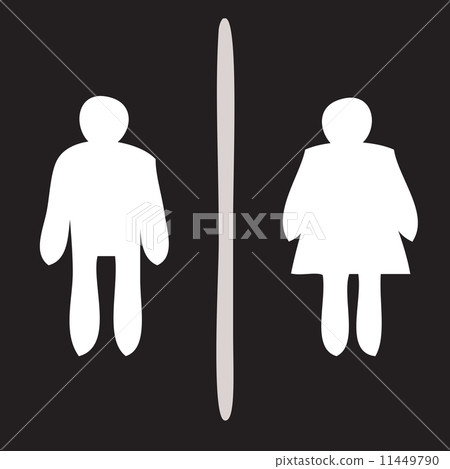 Woman and Man Figure on Toilet Guided Two Tone Sign Vector 11449790