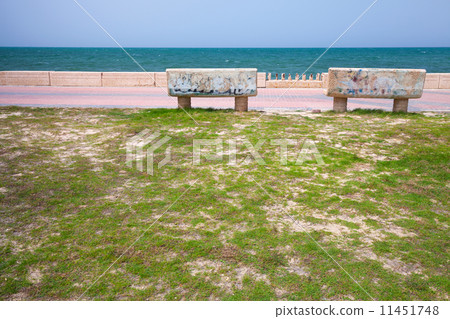 Stone benches on the coast of Persian Gulf in Saudi Arabia Stone benches on the coast of Persian Gulf in Saudi Arabia 11451748