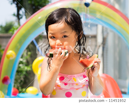 A girl who eats a watermelon A girl who eats a watermelon 11451932