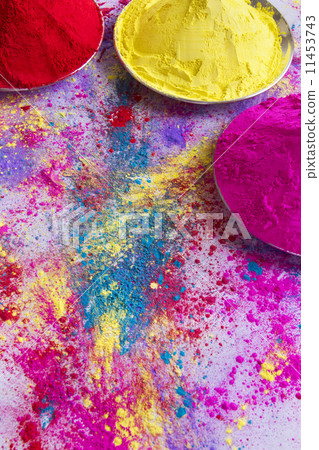 Containers of powder paint during Holi festival Containers of powder paint during Holi festival 11453743