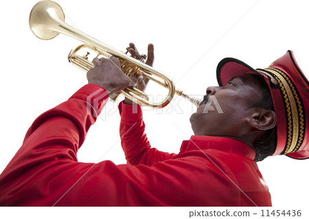 Bandmaster playing on a trumpet Bandmaster playing on a trumpet 11454436