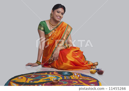 Portrait of Maharashtrian woman with a rangoli 11455266