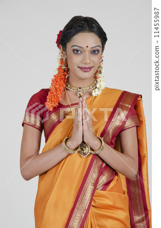 Portrait of South Indian woman greeting 11455987