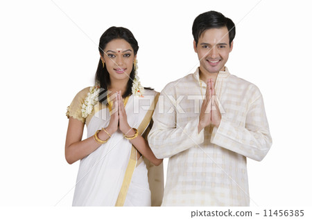 Portrait of South Indian couple greeting Portrait of South Indian couple greeting 11456385