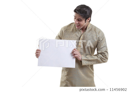 Bengali man holding a white placard 11456902
