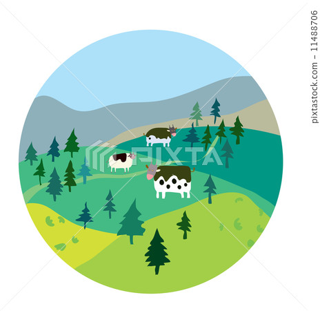 Cows and landscape illustration 11488706