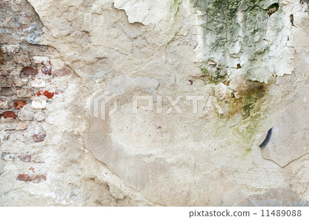 Old grunge brick wall with cracked stucco. Background texture 11489088
