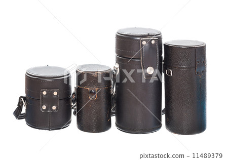 Black leather case for keeping camera lens 11489379