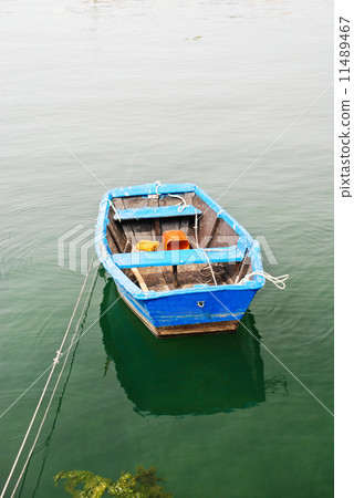 blue boat in water on Bay of Biscay 11489467