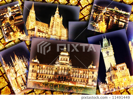 Collage of beautiful Prague.Night view. 11491449