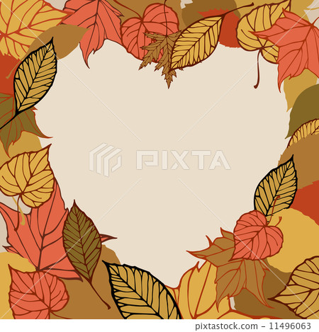 Heart-shaped frame made of autumn leaves. Romantic card  11496063