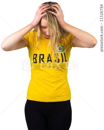 Disappointed football fan in brasil tshirt Disappointed football fan in brasil tshirt 11526784