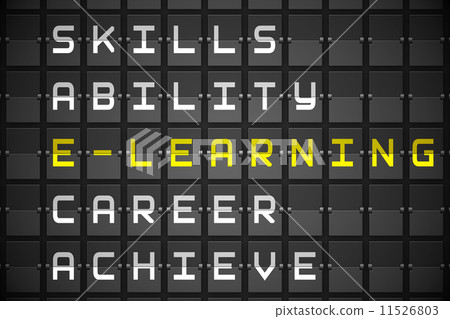 Elearning buzzwords on black mechanical board Elearning buzzwords on black mechanical board 11526803
