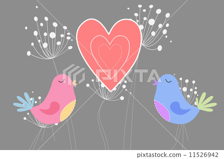 Love birds with heart and dandelions 11526942