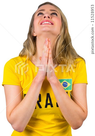 Nervous football fan in brasil tshirt Nervous football fan in brasil tshirt 11528953