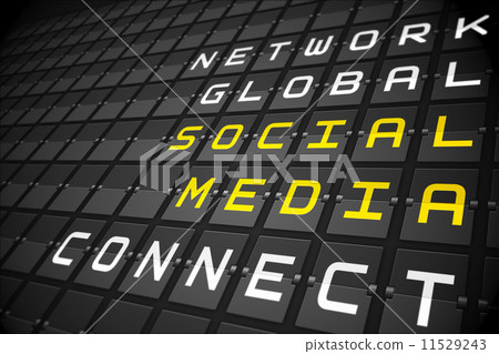 Social media buzzwords on black mechanical board Social media buzzwords on black mechanical board 11529243